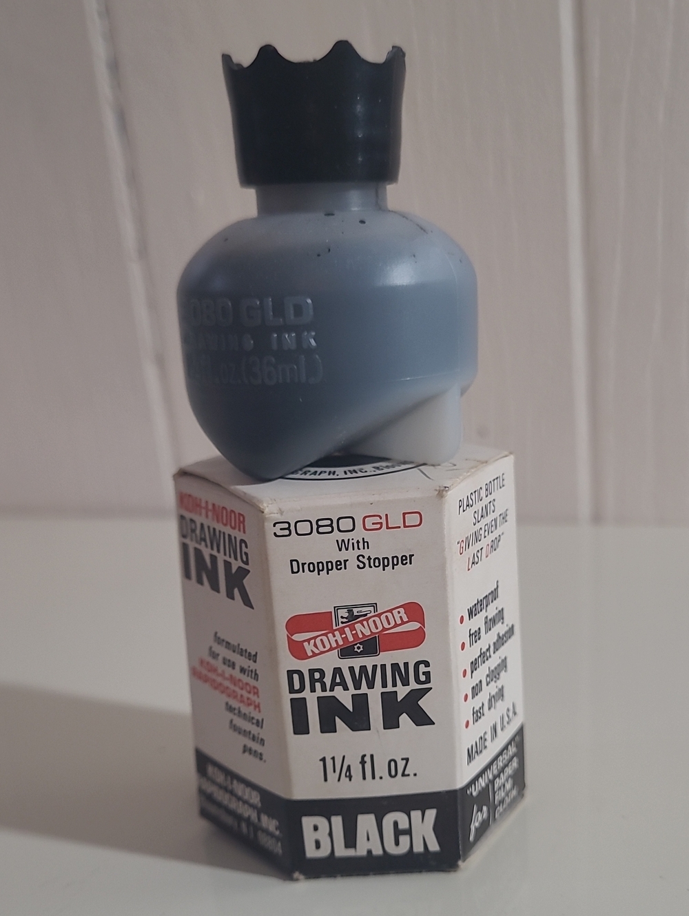 Vintage Koh-I-Noor Black Drawing Ink - Black, 1 1/4 fl. oz.